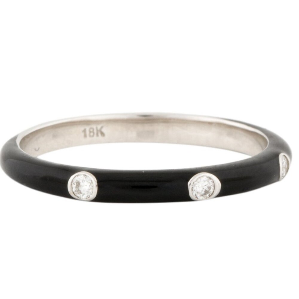 18K WHITE GOLD DIAMOND & BLACK ENAMEL BAND RING